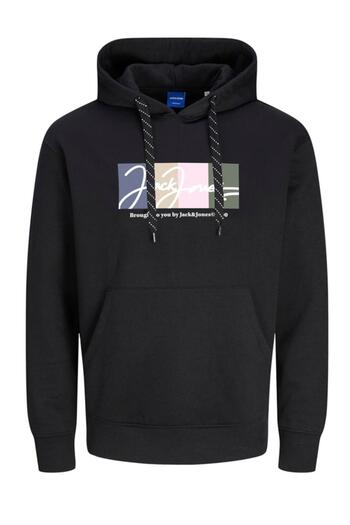 Jack & Jones Jorportland Black Sweat Hood - Block Ln 12262421
