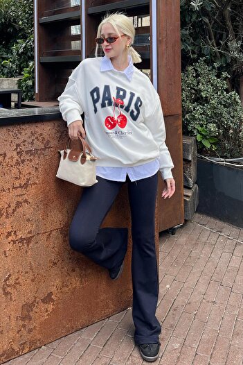 Madmext White Crew Neck Basic Sweatshirt Mg2233