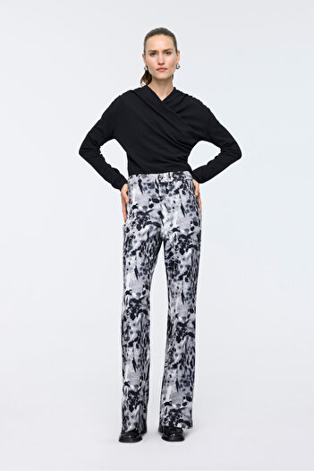 Berr-ın Black High Waist Patterned Flare Pants