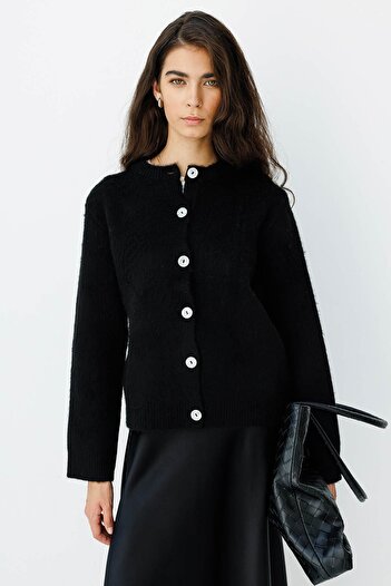 Hooopstore Premium Feather Textured Black Cardigan