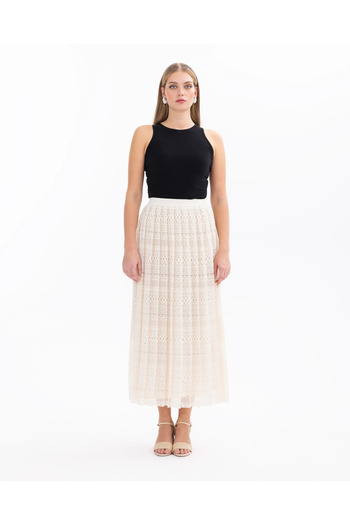 SEÇİL Cream Colored Women's Lace Skirt - Pleated Design