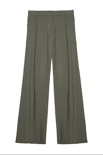 Quzu Khaki Colored Palazzo Fabric Trousers