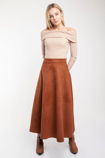 MD trend Tan Mevlana Women's Suede Skirt