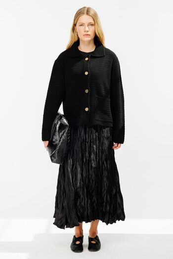 Hooopstore Shirt Collar Buttoned Black Cardigan