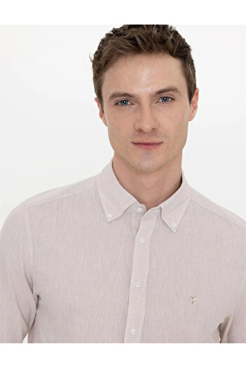 Cacharel Beige Men's Slim Fit Long Sleeve Shirt