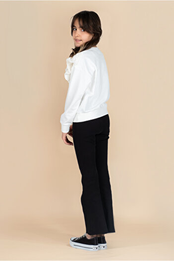 Kyron %100 Cotton Fırfır Detaylı Beyaz Kız Çocuk Sweatshirt