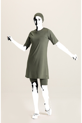 sefamerve Khaki Green Short Sleeve Pool Swimsuit - 22700-02
