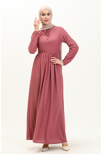sefamerve Dried Rose Gathered Waist Dress - 0575-10