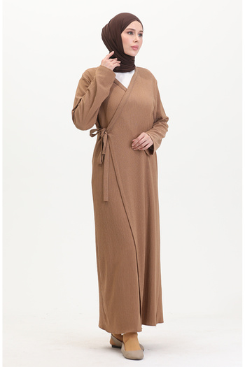 sefamerve Bürümcük Fabric Side Tie Prayer Dress 1024-03 Mink