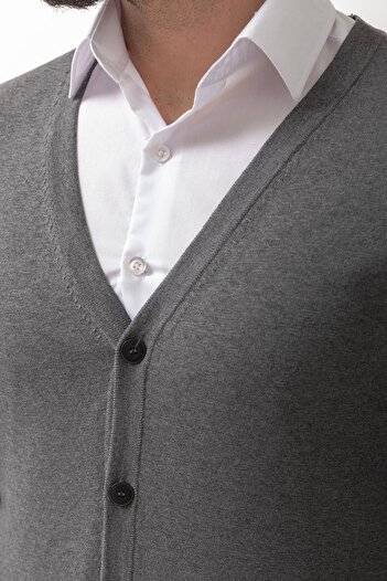Mcr Plain Slim Fit Buttoned Knitwear Men's Cardigan Anthracite - 11228.22Y