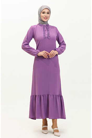 sefamerve Lilac Aerobin Fabric Ruffle Dress - 1006-07