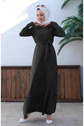 sefamerve Khaki Colored Belted Dress - 0582-04 Model