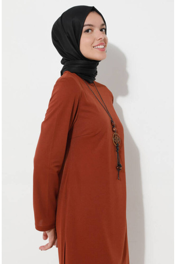 sefamerve Tan Necklace Tunic and Trousers Double Set - 8585-10