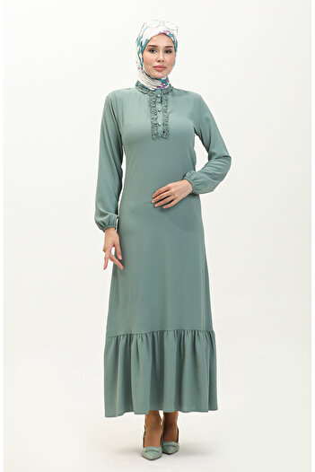 sefamerve Green Aerobin Fabric Ruffle Dress - 1006-05