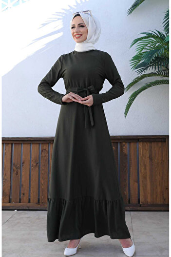 sefamerve Khaki Colored Belted Dress - 0582-04 Model