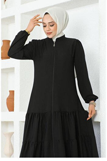 sefamerve Jessica Crepe Ferace 0031-04 - Μαύρη φούστα με κλιμάκωση