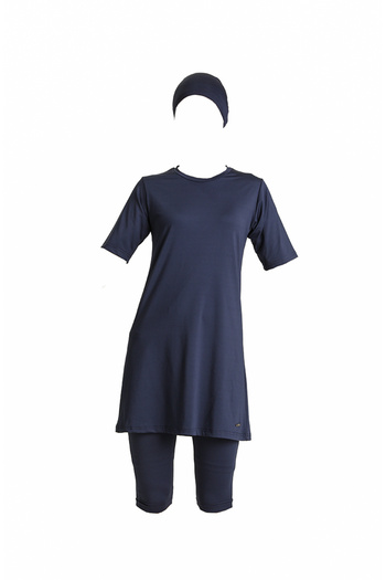 sefamerve Navy Blue Short Sleeve Pool Swimsuit - 22700-01