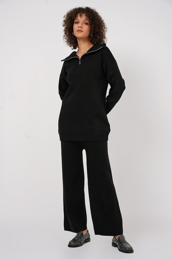 Bigdart 15901 Zippered Sweater Trousers Knitwear Double Set - Black