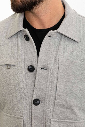 Mcr Ριγέ Slim Fit Ανδρικό Παλτό Παντελόνι Σετ Γκρι - 17150.24Y