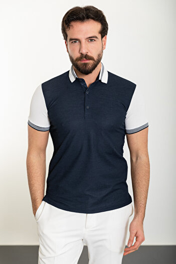 Mcr Segmented Slim Fit Polo Neck Men's T-Shirt Navy Blue - 36822.24Y