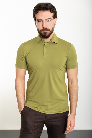 Mcr Plain Green Slim Fit Polo Neck Men's T-shirt