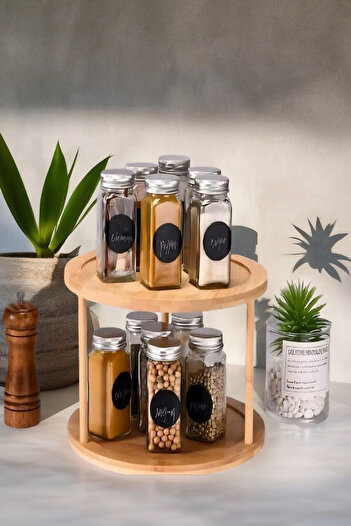 Open Home Concept 360 °   Rotating Bamboo 2-Tier Spice Holder Organizer, Presentation Holder, Organizer, Tiered Stand