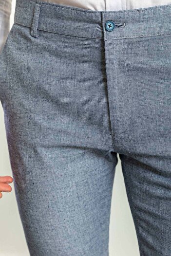 Mcr Ανδρικό παντελόνι από λινό με σχέδια Super Slim Fit Navy Blue - 38157.23Y