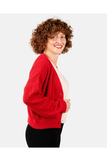 Portakal Esintisi Red Buttoned Cotton Knit Detailed Short Women's Cardigan