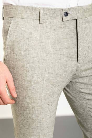 Mcr Crushed Slim Fit Classic Linen Men's Trousers Khaki - 38246.24Y