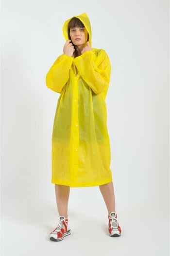 Meşem Yellow Oak Raincoat - Hooded and Snap Fastener, Double Layer, Front Button