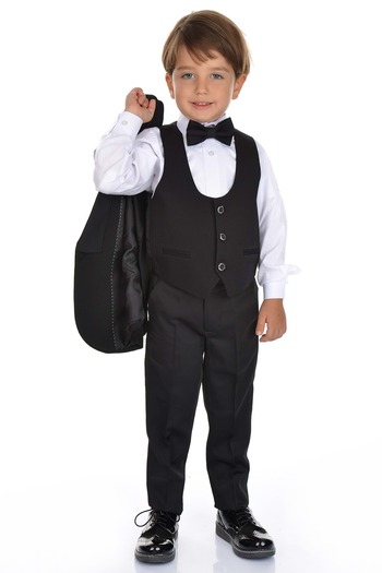 Mnk Boy's Groom's Suit with Jacket and Vest Black