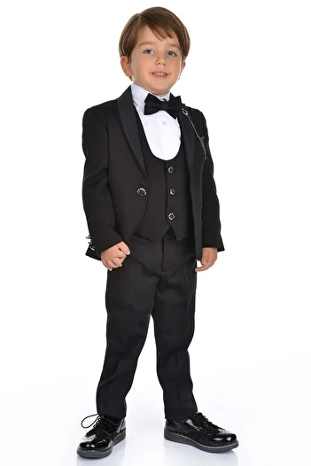 Mnk Boy's Groom's Suit with Jacket and Vest Black