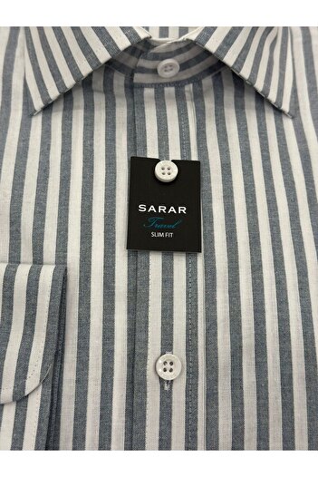 Sarar ΕΙΔΙΚΟ ΥΦΑΣΜΑ SLIM FIT ΓΚΡΙ ΛΕΥΚΟ ΡΙΓΕ ΠΟΥΚΑΜΙΣΟ SLIM FIT