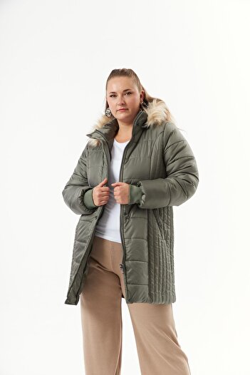 RMG Plus Size Hooded Puffer Jacket Green