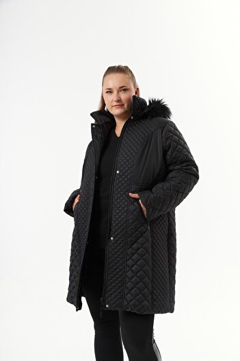 RMG Large Size Hooded Puffer Jacket Black