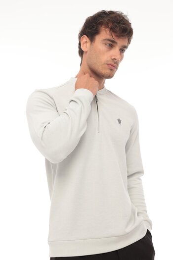 Miron College Collar Half Zipper Sweatshirt - Regular Fit, Light Gray-2317