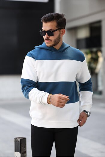 Miron Φούτερ με κουκούλα White Block Piece Oversize - Petrol 2316