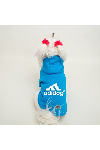 Buddy Store Kedi & Köpek Kıyafeti Elbisesi Giysileri Sweatshirt - Adidog Baskılı Mavi Sweatshirt