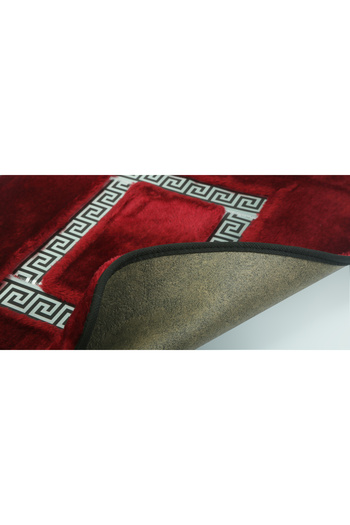 FeelHome Ultra Luxury 2-Piece Bath Mat Set - Meram Non-Slip Base, Absorbent Leather Detail, Red & Silver