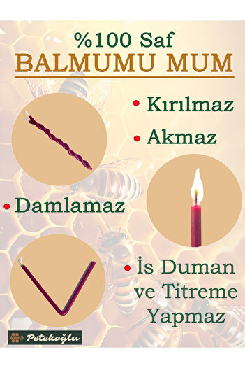 Petekoğlu (15 ADET BORDO) Balmumu Mum Dilek Mumu Doğal Petek Ince Uzun Parti Nişan Düğün Ritüel Doğum Günü Mum