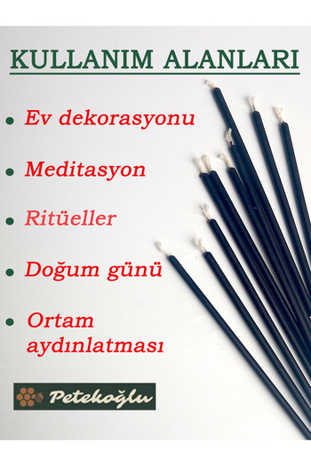 Petekoğlu (15 Adet Siyah) Balmumu Mum Dilek Mumu Doğal Petek Ince Uzun Parti Nişan Düğün Ritüel Pasta Mumu