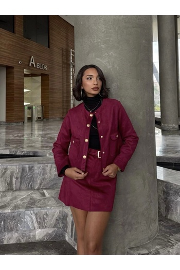 Ecenin Favorileri Burgundy Suede Pocket Blazer Jacket