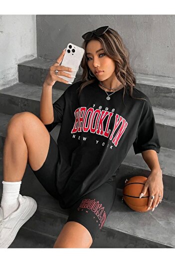 Ecenin Favorileri Brooklyn Oversize T-shirt Tights Shorts Set