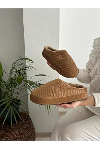 Behtah Kundura Embroidered Velvet Men's Closed Front Winter Slippers Daily Indoor Slippers Dowry Bohça