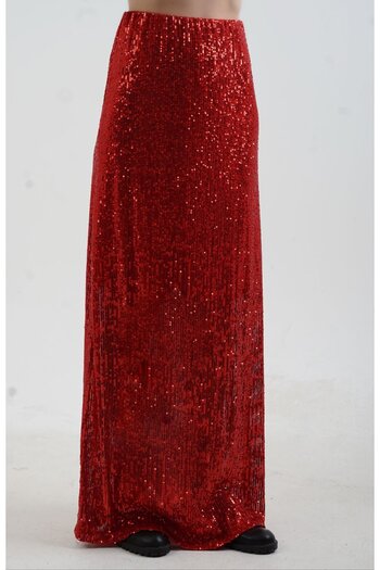 Zelish My Sister Red Sequined Half Lined Maxi Skirt