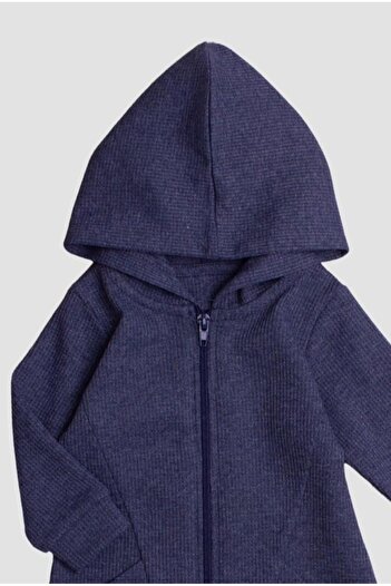 Chicsy Baby Waffle Image Sweet Zipper Closure Pocket Hooded Cotton Baby Romper