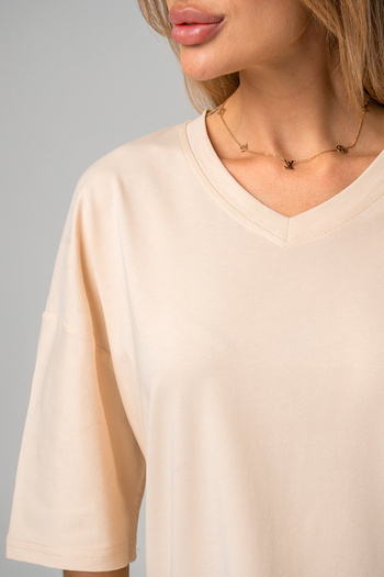 Happy Fox Γυναικείο μπλουζάκι Unprinted Oversize Cotton Lycra με λαιμόκοψη - Βανίλια