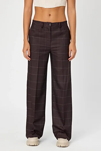 ALEXANDERGARDI Alexandergardı - Women's Classic Trousers with Checkered Wide Legs and Double Pockets (B24-0001)