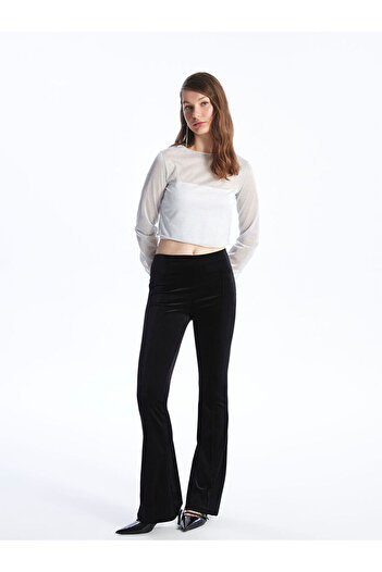 LC Waikiki Straight Velvet Women's Trousers with Elastic Waist