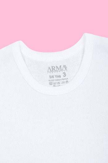 Arma Yıldız White Undershirt Girl's T-Shirt - Long Sleeve, 100% Cotton, Rib